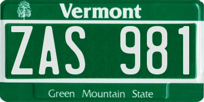 VT license plate ZAS981