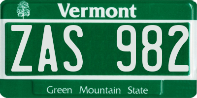 VT license plate ZAS982
