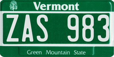 VT license plate ZAS983