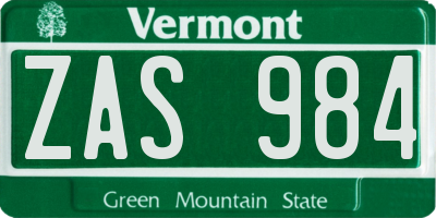 VT license plate ZAS984