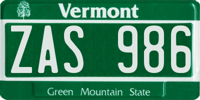 VT license plate ZAS986
