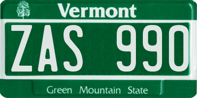 VT license plate ZAS990