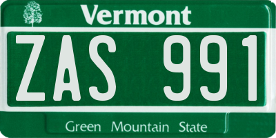VT license plate ZAS991