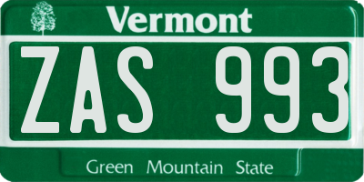 VT license plate ZAS993