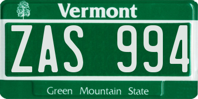 VT license plate ZAS994