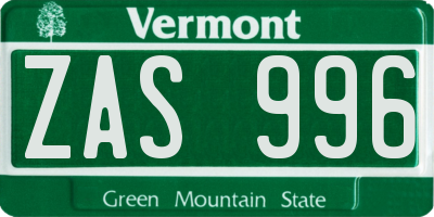 VT license plate ZAS996