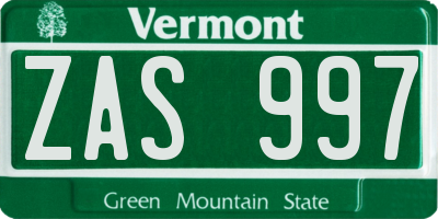 VT license plate ZAS997