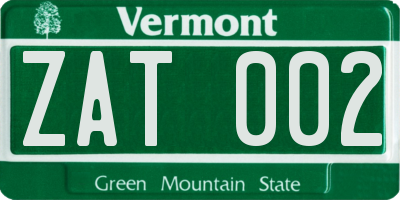 VT license plate ZAT002