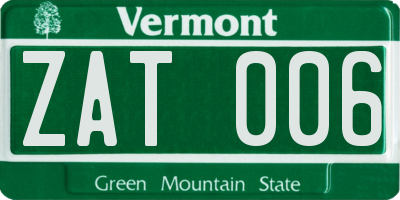 VT license plate ZAT006