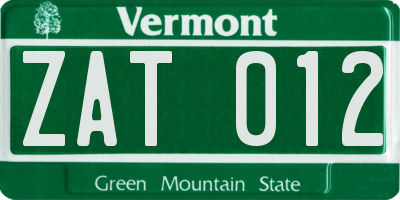 VT license plate ZAT012