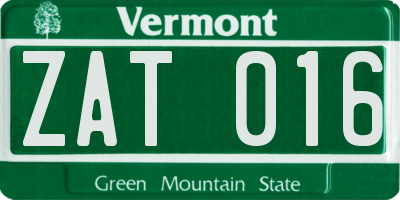 VT license plate ZAT016
