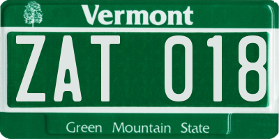 VT license plate ZAT018