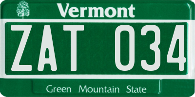 VT license plate ZAT034