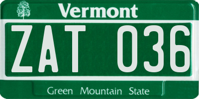 VT license plate ZAT036