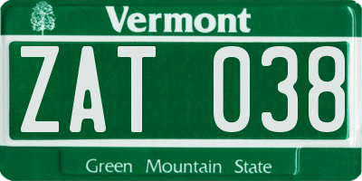 VT license plate ZAT038