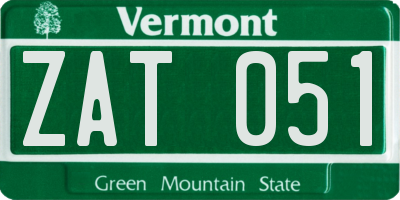 VT license plate ZAT051