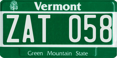 VT license plate ZAT058