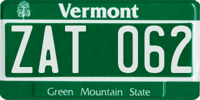 VT license plate ZAT062