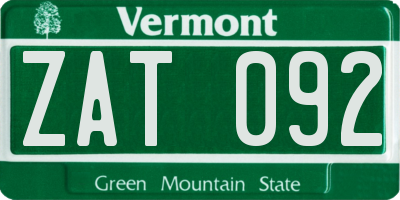 VT license plate ZAT092