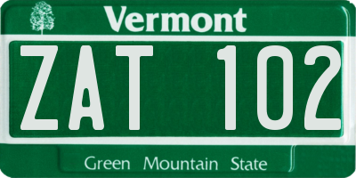 VT license plate ZAT102