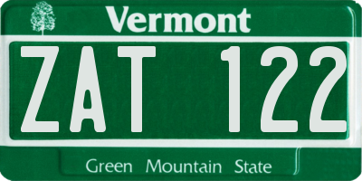 VT license plate ZAT122