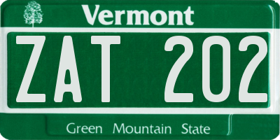 VT license plate ZAT202