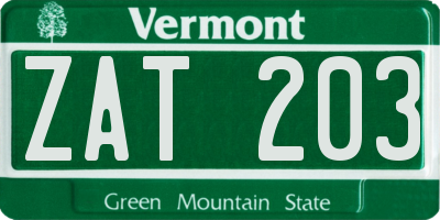 VT license plate ZAT203