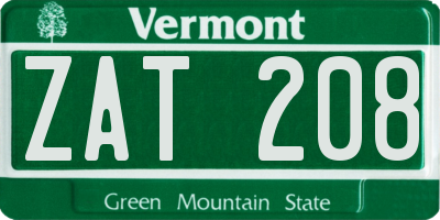 VT license plate ZAT208