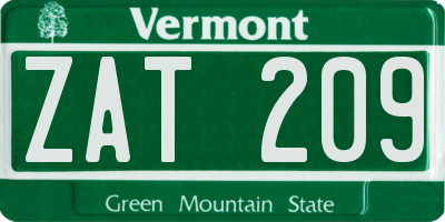 VT license plate ZAT209