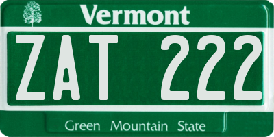 VT license plate ZAT222