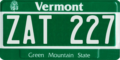 VT license plate ZAT227