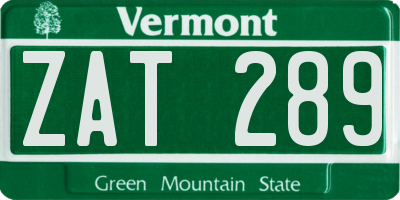 VT license plate ZAT289
