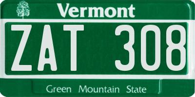 VT license plate ZAT308
