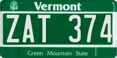 VT license plate ZAT374