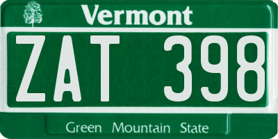 VT license plate ZAT398