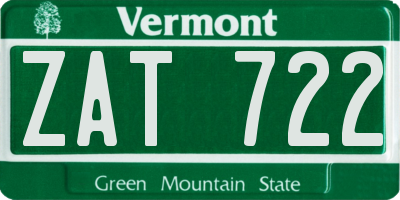 VT license plate ZAT722