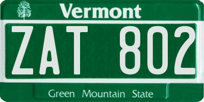 VT license plate ZAT802