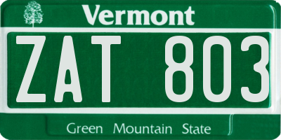 VT license plate ZAT803