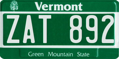 VT license plate ZAT892