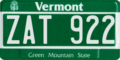 VT license plate ZAT922