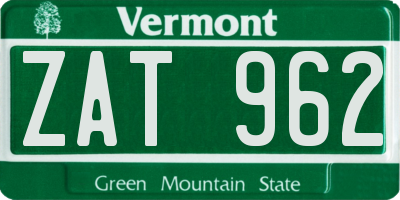 VT license plate ZAT962
