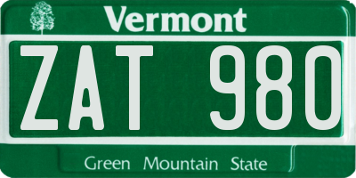 VT license plate ZAT980