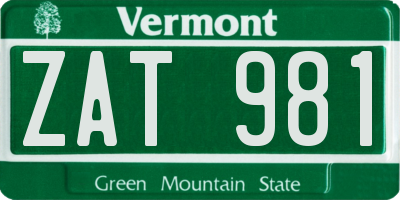 VT license plate ZAT981