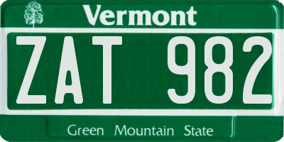 VT license plate ZAT982