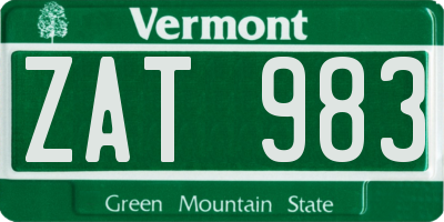 VT license plate ZAT983