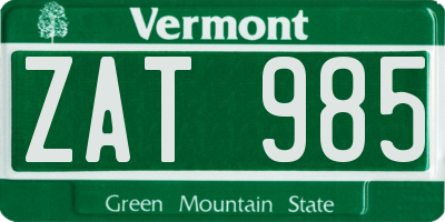 VT license plate ZAT985
