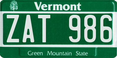 VT license plate ZAT986