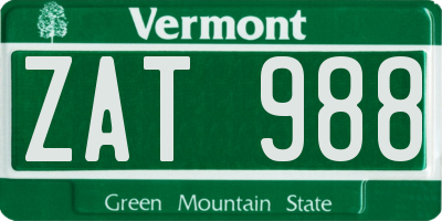 VT license plate ZAT988