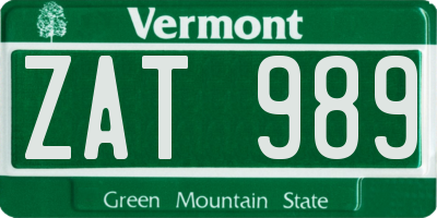 VT license plate ZAT989