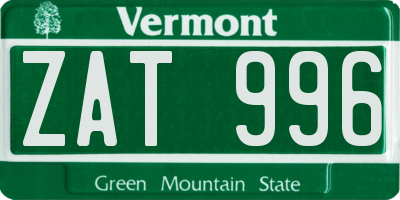 VT license plate ZAT996